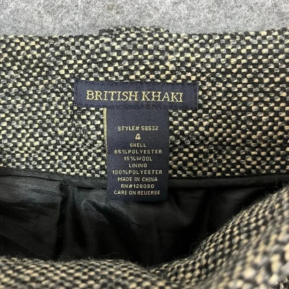 British Khaki Tweed Skirt Womens Size 4 Brown Pockets Classic Academia Career - Picture 7 of 10